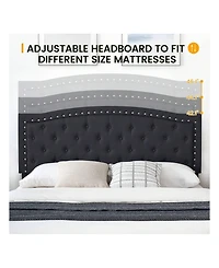 gaomon Upholstered Bed Frame With Height-Adjustable Headboard, Linen Platform Bed Frame Mattress Foundation