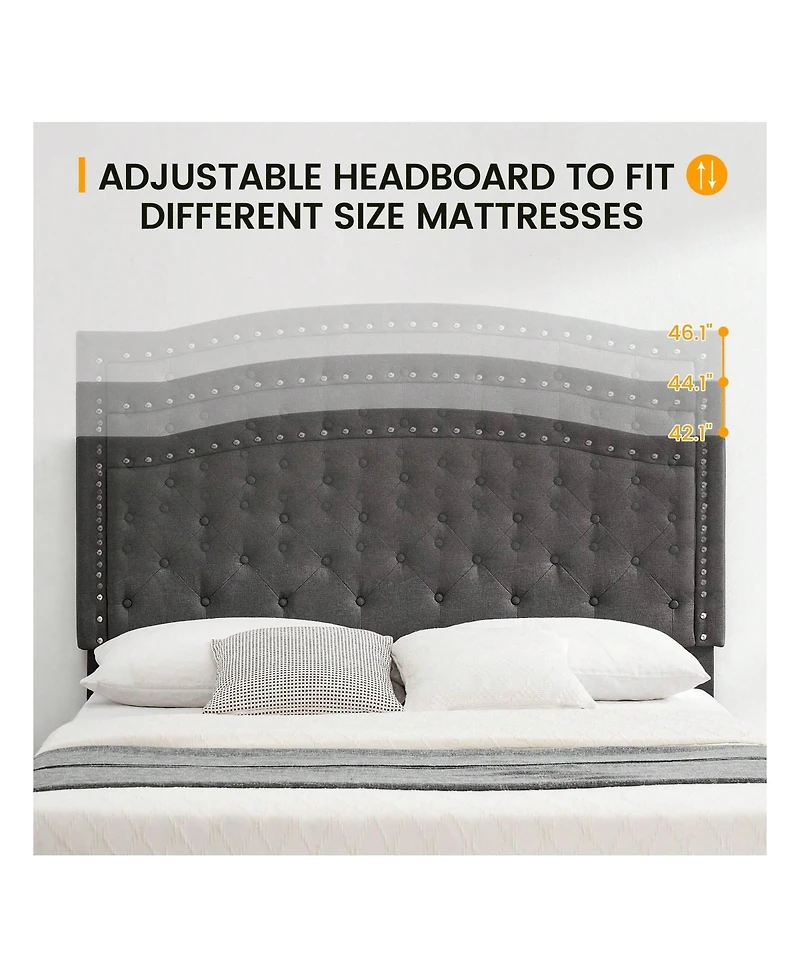 gaomon Upholstered Bed Frame With Height-Adjustable Headboard, Linen Platform Bed Frame Mattress Foundation With Wooden Slats Support, No Box Spring N