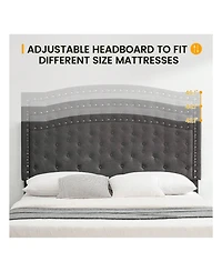 gaomon Upholstered Bed Frame With Height-Adjustable Headboard, Linen Platform Bed Frame Mattress Foundation With Wooden Slats Support, No Box Spring N
