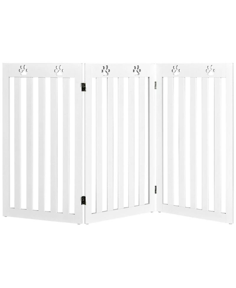 Gouun 36 Inch Folding Wooden Freestanding Pet Gate Dog Gate with 360° Flexible Hinge