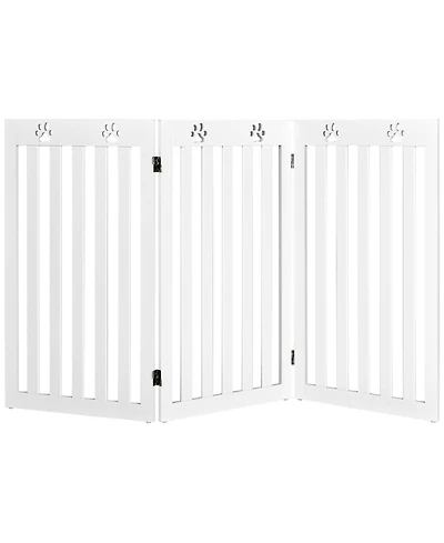 Gouun 36 Inch Folding Wooden Freestanding Pet Gate Dog Gate with 360° Flexible Hinge