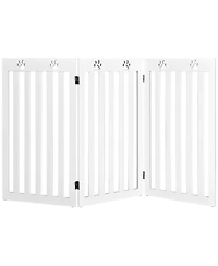 Gouun 36 Inch Folding Wooden Freestanding Pet Gate Dog Gate with 360° Flexible Hinge