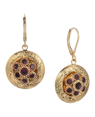 2028 Gold-Tone Crystal Round Drop Earrings