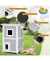 Gouun 2-Story Wooden Cat House with Escape Door Rainproof