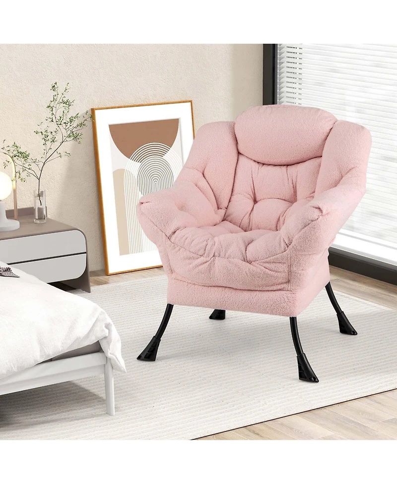 Large Lazy Chair with Cozy Head Pillow Stylish Tufted Back & Seat Armrests