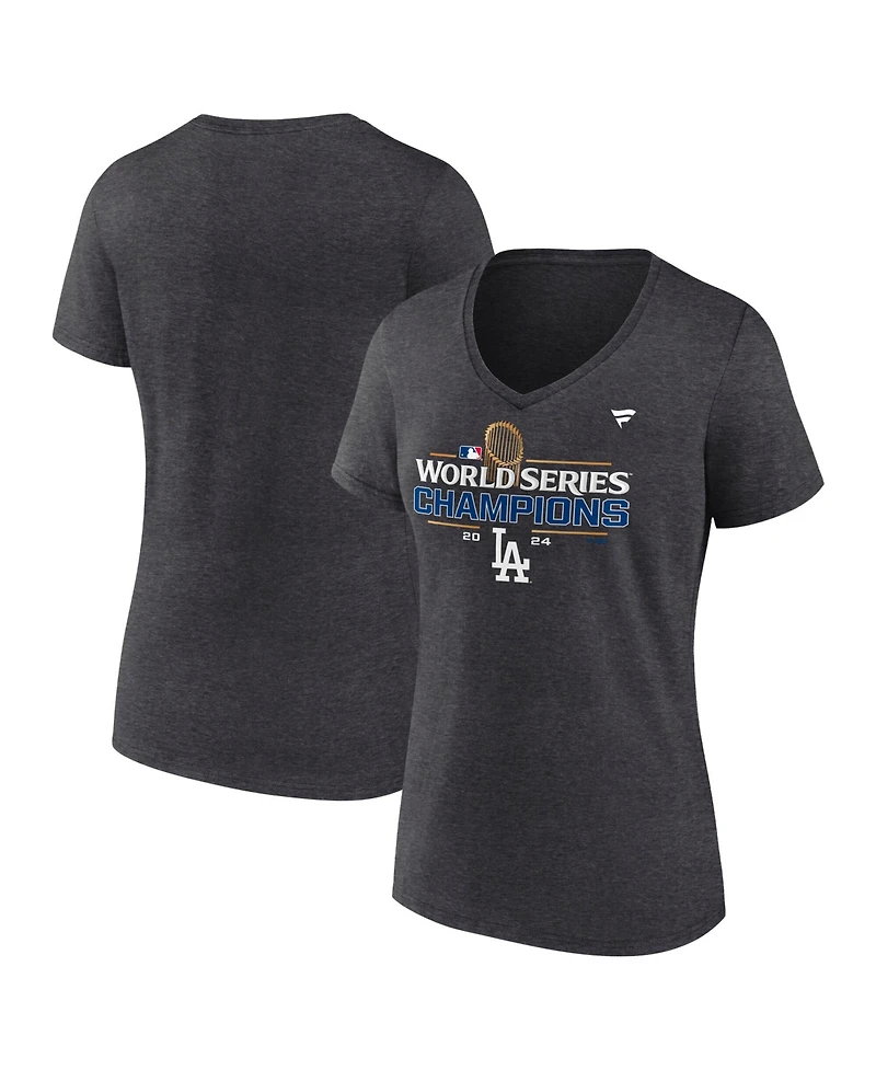 Fanatics Women's Heather Charcoal Los Angeles Dodgers 2024 World Series Champions Locker Room T-Shirt