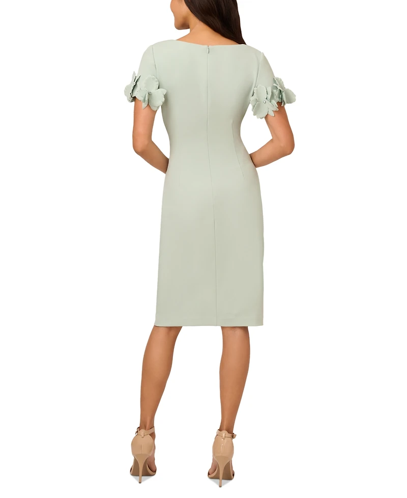 Adrianna Papell Women's Petal-Sleeve Faux-Wrap Crepe Sheath Dress
