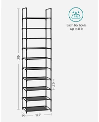 Songmics Home 10 Tier Shoe Shelf with Metal Frame & Non-Woven Fabric Shelves, Black