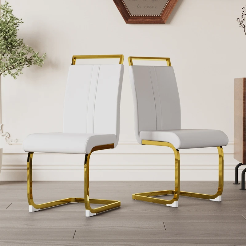 Streamdale Modern Pu Leather Upholstered Dining Chair with Golden Metal Legs (Set of 2)