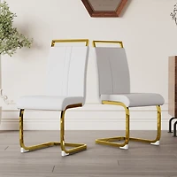 Streamdale Modern Pu Leather Upholstered Dining Chair with Golden Metal Legs (Set of 2)