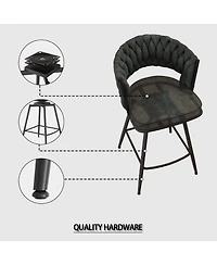 Streamdale Furniture Bar Chair Suede Woven Bar Stool Set of 4,Black legs Barstools No Adjustable Kitchen Island Chairs,360 Swivel Bar Stools Upholster