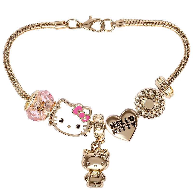 Hello Kitty Sanrio 7'' Fashion Charm Bead Bracelet with Pink and Gold Tone Enamel Beads