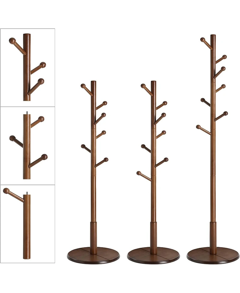 Songmics Home Solid Wood Coat rack with 7 Rounded Hooks, Dark Walnut