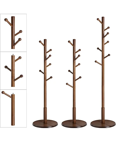 Songmics Home Solid Wood Coat rack with 7 Rounded Hooks, Dark Walnut