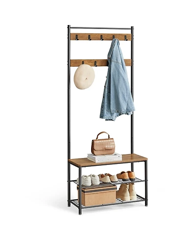 Songmics Home Entryway Industrial Style Coat Rack with Shoe Storage, 3-in-1 Design with Steel Frame, Grey