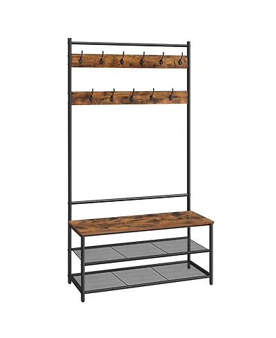 Songmics Home Entryway Industrial Style Coat Rack with Shoe Storage, 3-in-1 Design Steel Frame, Grey
