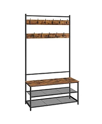 Songmics Home Entryway Industrial Style Coat Rack with Shoe Storage, 3-in-1 Design Steel Frame, Grey