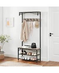 Songmics Home Industrial Style Coat Rack with Shoe Storage, 3-Tier Storage Shelf for Entryway, Greige