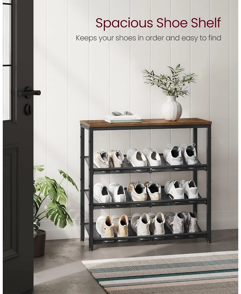 Songmics Home 4-Tier Shoe Rack for Entryway, store up to 12-15 pairs, Rustic Brown & Ink Black