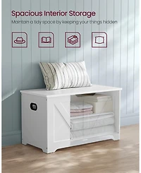 Songmics Home Farmhouse Style Storage Chest with 2 Safety Hinges, Ideal for Entryway, Bedroom, Living Room, Cloud White