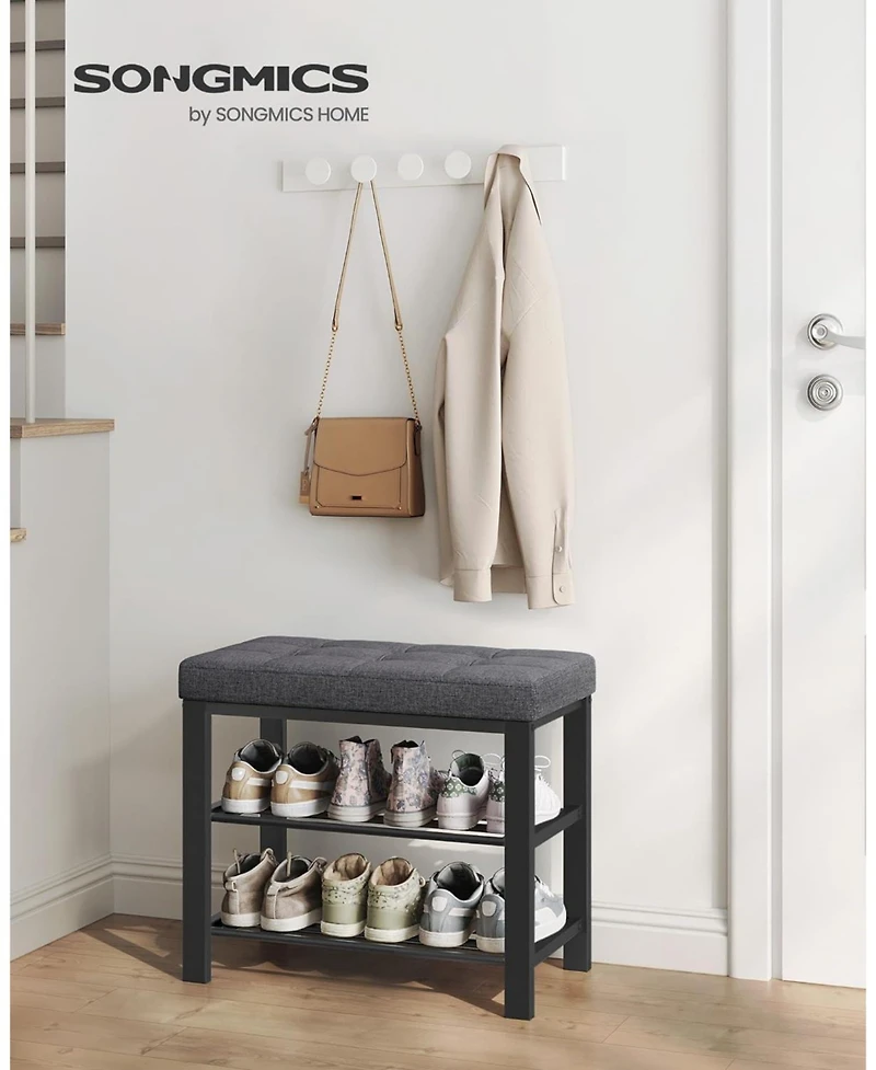 Songmics Home Modern Entryway Bench with cushion and Shoe Storage, Ideal for Living Room, Bedroom, Hallway, Dark Grey & Ink Black