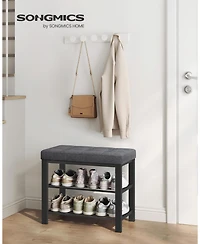 Songmics Home Modern Entryway Bench with cushion and Shoe Storage, Ideal for Living Room, Bedroom, Hallway, Dark Grey & Ink Black