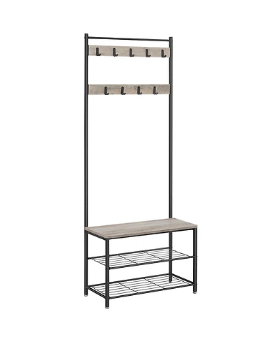 Songmics Home Entryway Industrial Style Coat Rack with Shoe Storage, 3-in-1 Design Steel Frame, Grey