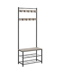 Songmics Home Entryway Industrial Style Coat Rack with Shoe Storage, 3-in-1 Design Steel Frame, Grey