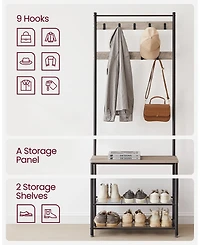 Songmics Home Entryway Industrial Style Coat Rack with Shoe Storage, 3-in-1 Design Steel Frame, Grey
