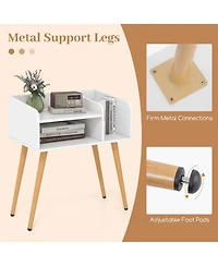 Costway Mid Century Modern End Table with Open Shelves Metal Support Legs for Bedroom