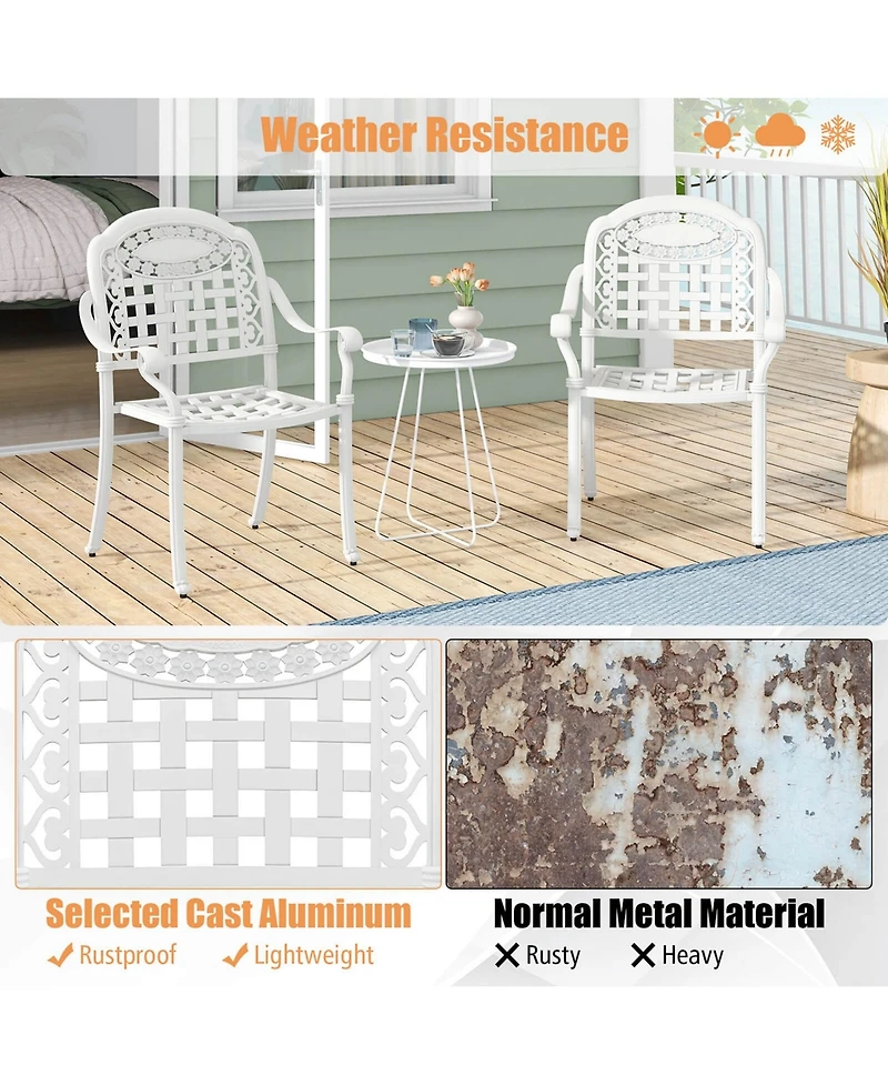 2 Pcs Patio Cast Aluminum Armrest Chairs Dining Stackable Outdoor