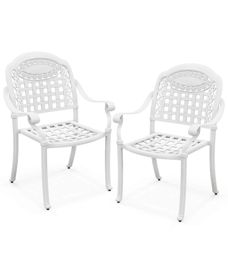 2 Pcs Patio Cast Aluminum Armrest Chairs Dining Stackable Outdoor
