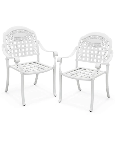 2 Pcs Patio Cast Aluminum Armrest Chairs Dining Stackable Outdoor
