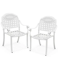 2 Pcs Patio Cast Aluminum Armrest Chairs Dining Stackable Outdoor