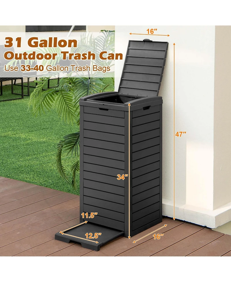 1 Pcs 31 Gallon Outdoor Trash Can Waste Bin with Dual Lid & Pull-out Drawer Backyard