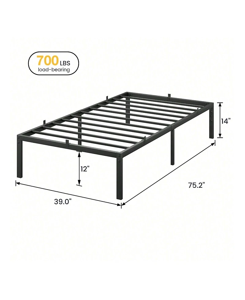 gaomon 14 Inch Twin Bed Frame Metal Platform, Twin Bed Frame With Ample Storage, No Box Spring Needed And Steel Slat Support, Easy Assembly