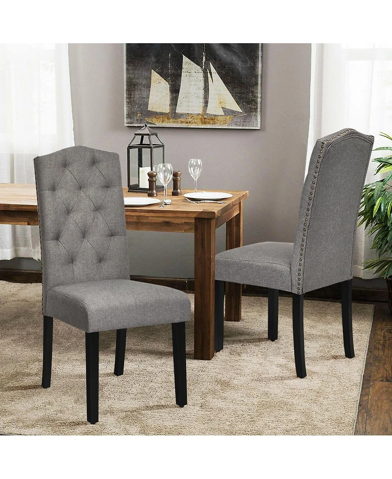 Gymax Set of Tufted Dining Chair Upholstered w/ Nailhead Trim & Rubber Wooden Legs