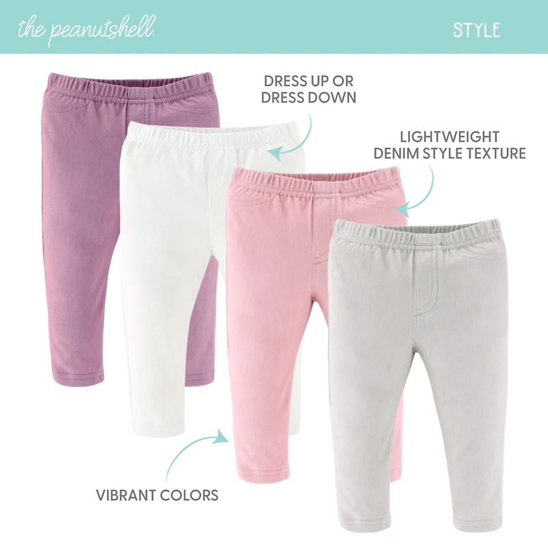 The Peanutshell Baby Girls Jeggings, 4-Pack