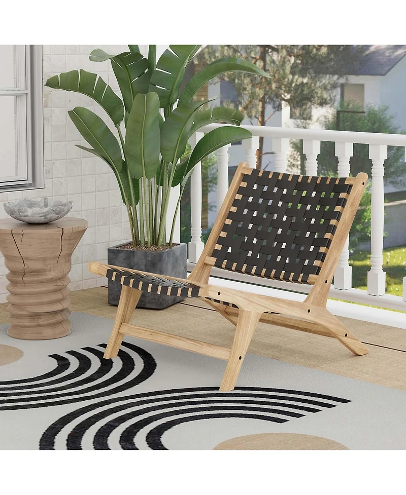 Modern Teak Wood Lounge Chair with Nylon Woven Backrest & Seat Comfy Reading
