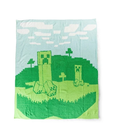 Level Up Minecraft Creepers and Trees 50x60 Feather Knit Throw Blanket