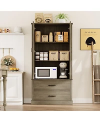 gaomon 65" Tall Kitchen Pantry Cabinet, Kitchen Cabinet with 2 Drawers & Barn Doors, Farmhouse Storage Cabinet with particleboard