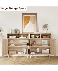 gaomon Sideboard Buffet Storage Cabinet, Rattan Kitchen Cabinet with 2 Doors/Shelf 2pcs