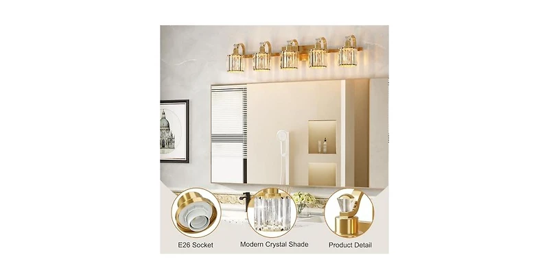 gaomon Crystal Gold Bathroom Vanity Light 5 Light Modern Bathroom Vanity Light Fixtures