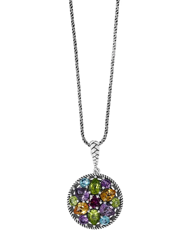 Effy Multi-Gemstone Disc 18" Pendant Necklace (7-1/3 ct. t.w.) in Sterling Silver
