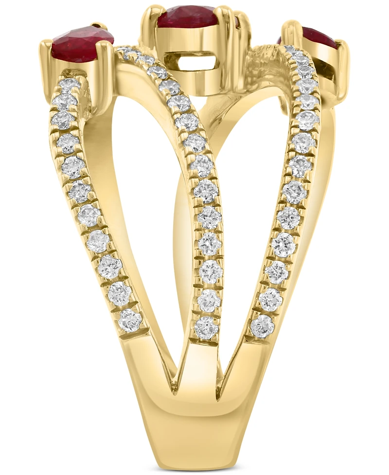 Effy Ruby (1-1/20 ct. t.w.) & Diamond (3/8 ct. t.w.) Open Crossover Statement Ring in 14k Gold
