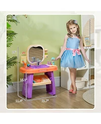 Qaba Kids Vanity Set with Mirror, Led Light, Music, 23 Accessories