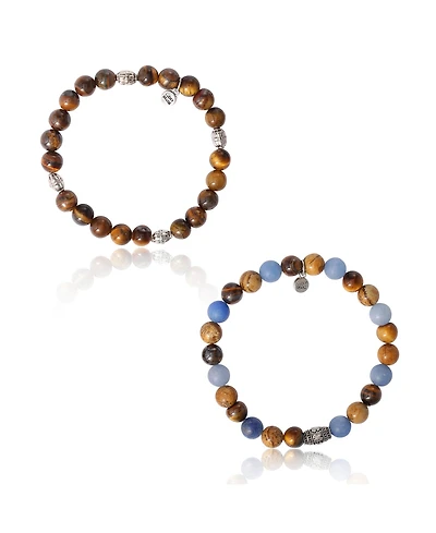 Lucky Brand Tiger s Eye & Sodalite Beaded Stretch Bracelets - Natural Stone Bracelet Set for Men