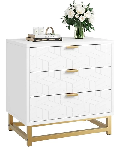 gaomon Dressers for Bedroom 3 Drawer, Chest of Drawers with Metal Base, Modern Dresser Chest Cabinet Organizer,White