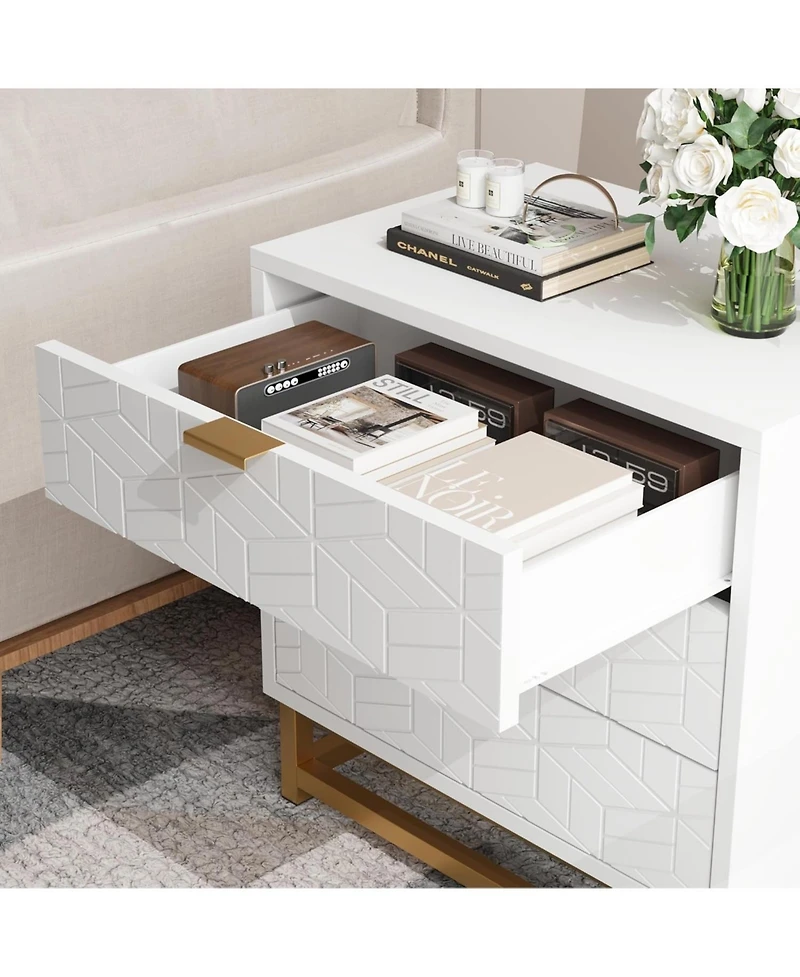 gaomon Dressers for Bedroom 3 Drawer, Chest of Drawers with Metal Base, Modern Dresser Chest Cabinet Organizer,White