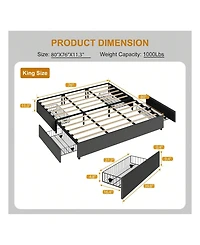 gaomon Platform Bed Frame, Fabric Upholstered With 4 Storage Drawers, No Box Spring Needed, Wooden Slats Support, Noise Free, Easy Assembly